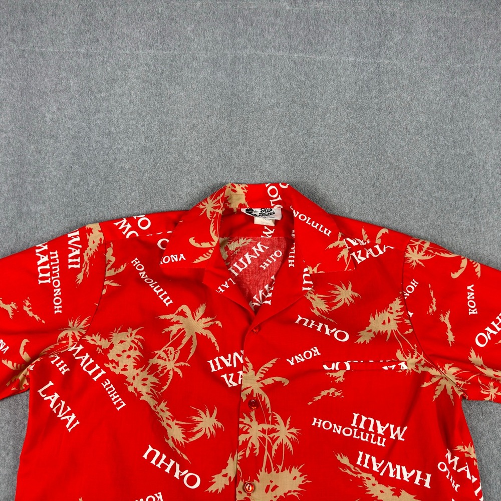 Vintage Men's Hilo Hattie Hawaiian Shirt L Red Aloha Hawaii Tropical Made In USA
